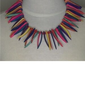 Wooden Statement Necklace || Colorful Spikes/Beads
